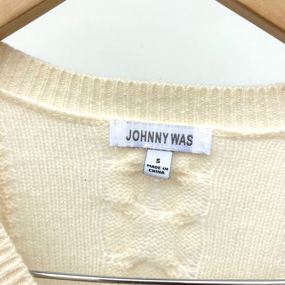 Johnny Was Wonder Years Cable Knit Embroidered Sweater Wool Cashmere Small - Picture 6 of 11